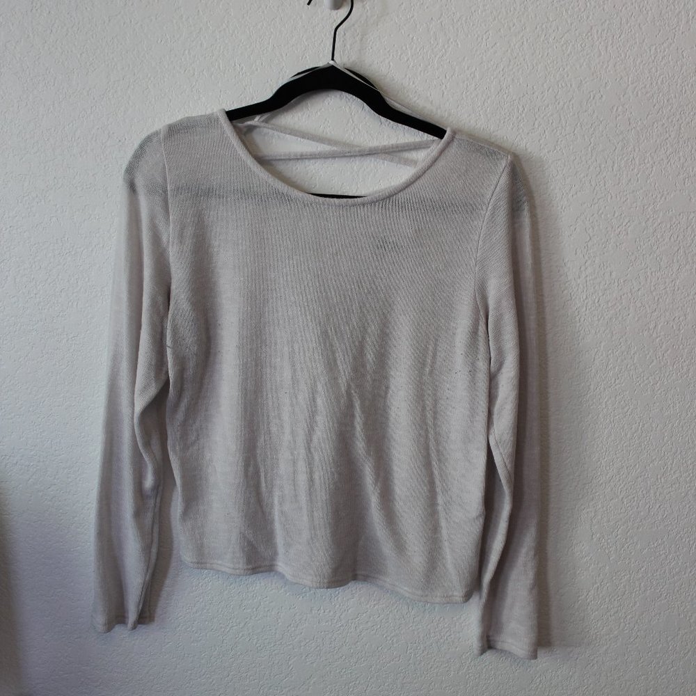 White Sweater with Cutout CrissCross Back